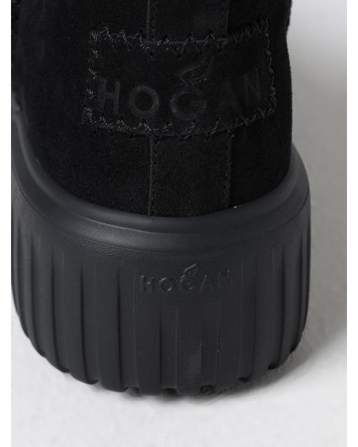 Hogan Black Logopatch Suede Boots