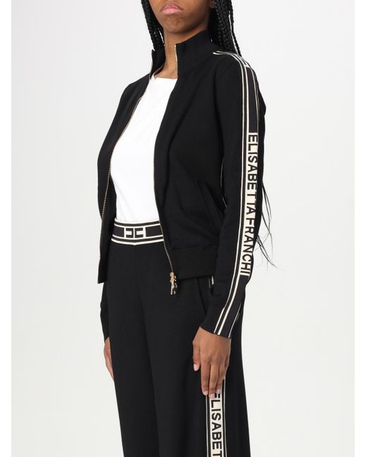 Felpa Con Zip Con Bande Logate di Elisabetta Franchi in Black
