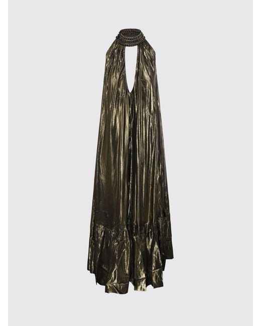 Mes Demoiselles Gray Long Halter Neck Lurex Gown With Beaded Embellishments