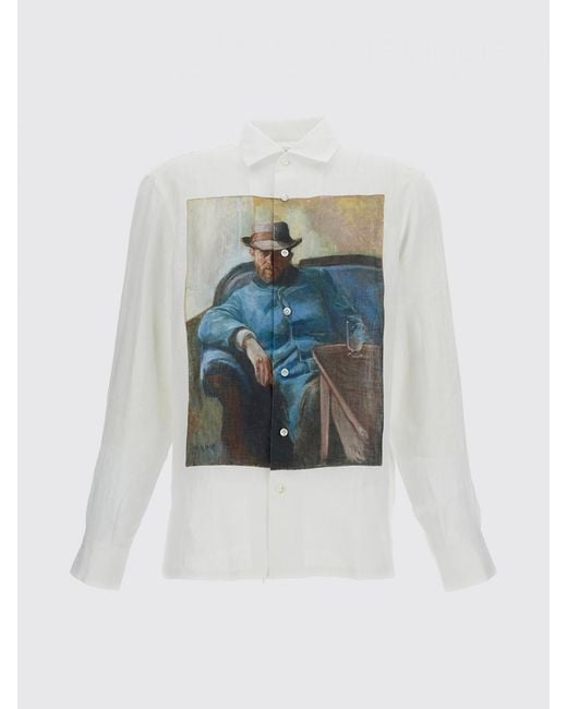 Junya Watanabe Blue Long-Sleeved Graphic Print Linen Shirt for men