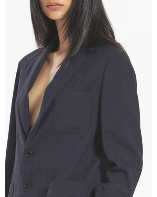Barena Blue Single-Breasted Linen Blend Blazer