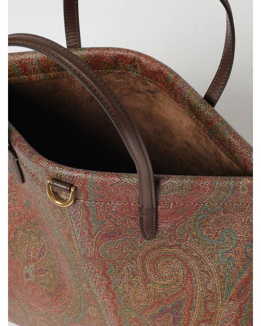 Etro Brown Coated Cotton Shopping Bag With Paisley Jacquard