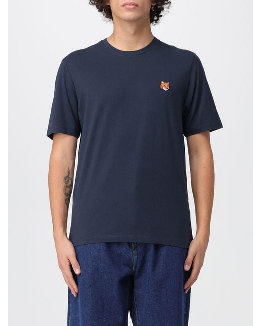 Maison Kitsuné Blue Maison KitsunÉ Cotton T-Shirt With Logo for men