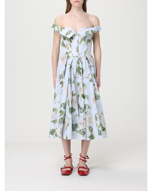Antonio Marras Blue Printed Taffeta Midi Dress