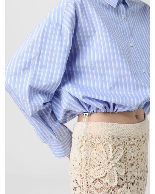 Pinko Blue Classic Cotton Shirt With Drawstring