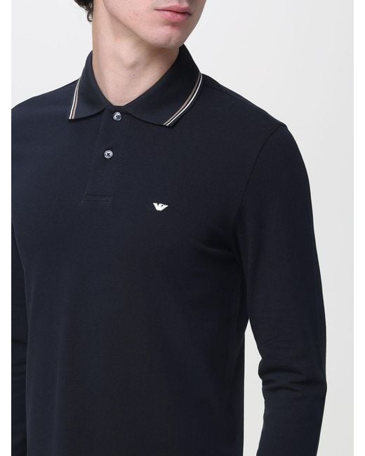 Emporio Armani Blue Cotton Polo Shirt With Logo for men