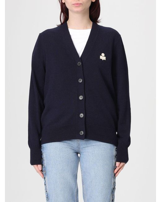 Isabel Marant Blue Karina Logo Cotton Blend V-Neck Cardigan