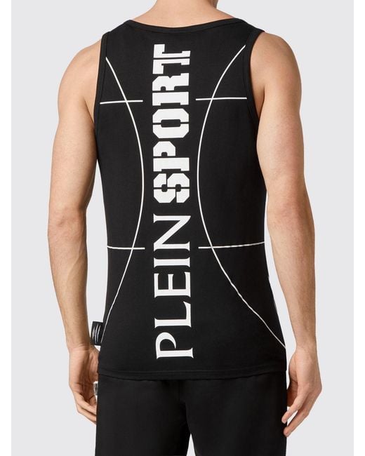 Philipp Plein Black Slim Fit Cotton Tank Top With Hexagon Logo Print for men