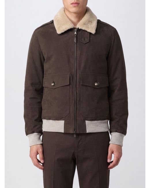 Brunello Cucinelli Brown Suede Bomber Jacket With Shearling Collar And Padding for men
