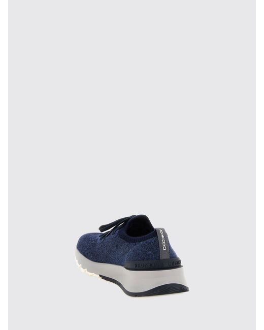 Brunello Cucinelli Blue Cotton Knit Low Top Sneakers With Elasticized Ankle for men
