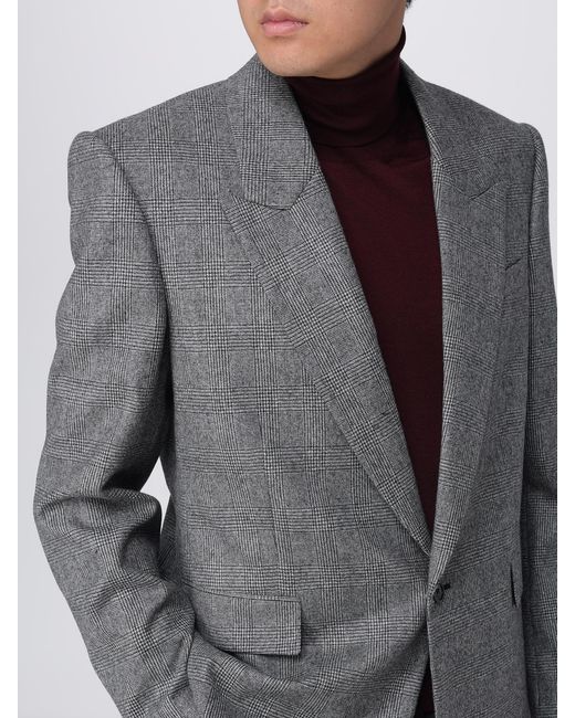 Saint Laurent Gray Prince Of Wales Wool Blazer for men