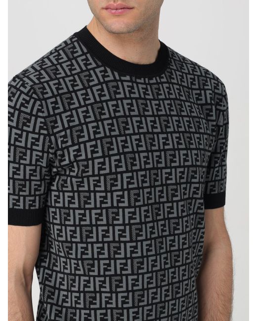 T-shirt in maglia jacquard di Fendi in Black da Uomo