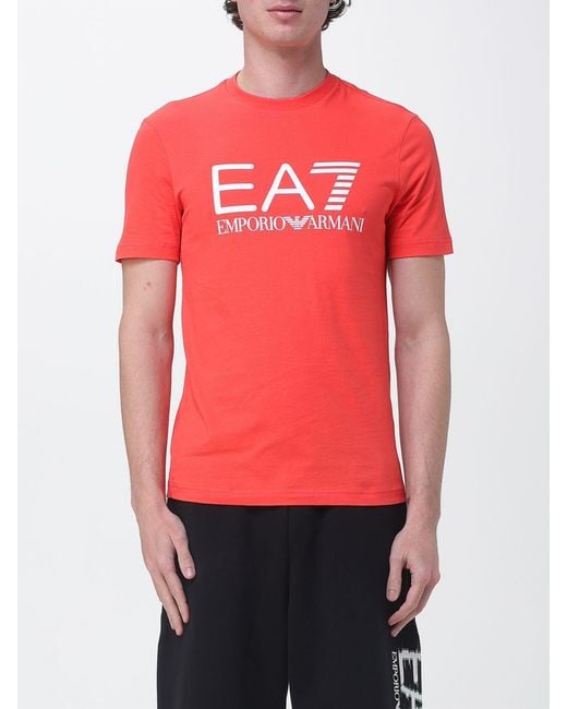 EA7 Red Cotton Crew Neck T-Shirt for men