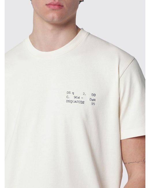 Camiseta De Algodón Con Cuello Redondo Y Logo Estampado DSquared² de hombre de color White