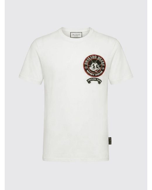 Philipp Plein White Money Mouse Cotton T-Shirt With Rhinestone Application for men
