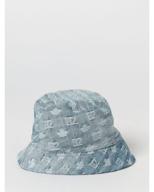 DSquared² Blue Cotton Denim Hat With Jacquard Logo for men