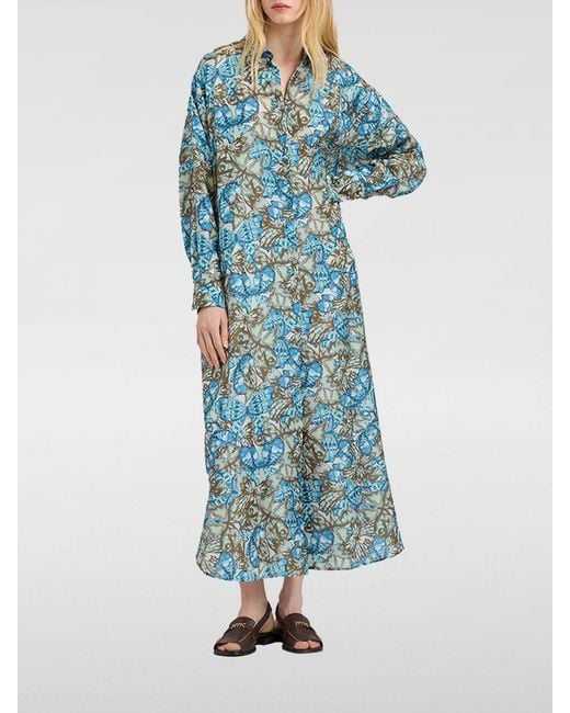 Momoní Blue MomonÌ Printed Silk Chemisier Dress
