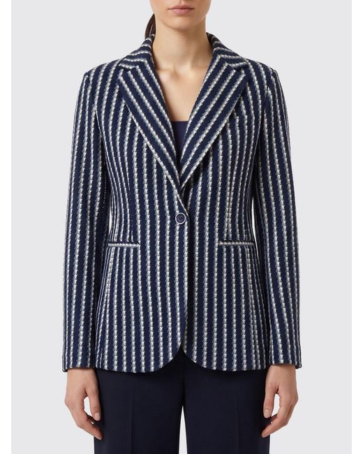 Circolo 1901 Blue Striped Cotton Single-Breasted Blazer