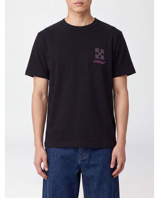 Off-White c/o Virgil Abloh Black Crewneck Cotton T-Shirt With Contrast Arrow Logo for men