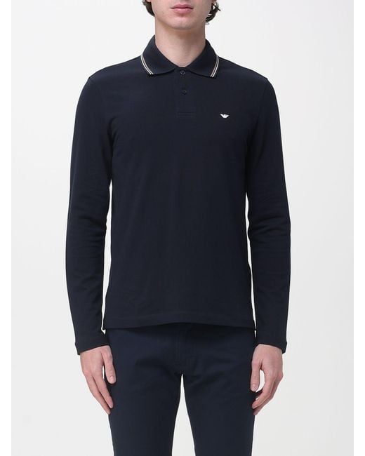Emporio Armani Blue Cotton Polo Shirt With Logo for men