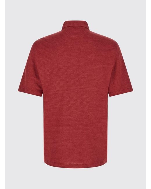 Brunello Cucinelli Red Linen And Cotton Polo Shirt for men