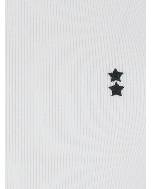 ICON DENIM White Slim Fit Embroidered Logo Top