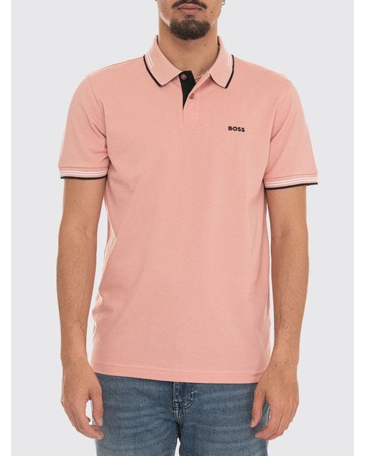 Boss Pink Cotton Polo With Logo for men