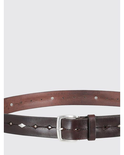 Orciani Brown Leather Belt With Studs for men