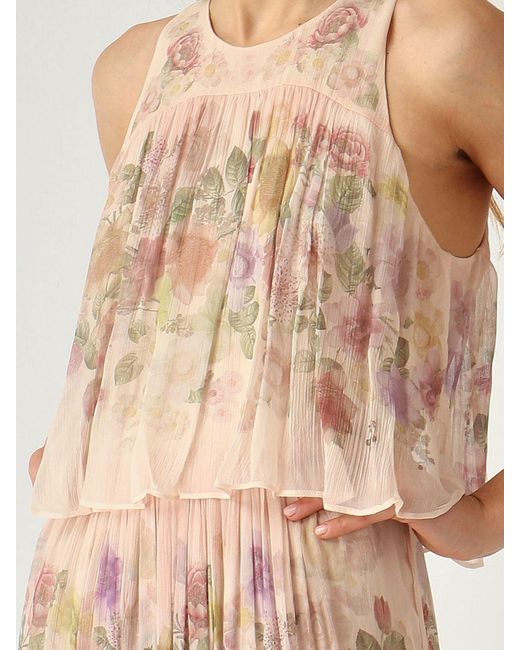 Twinset Natural Long Crêpe Dress With Floral Print