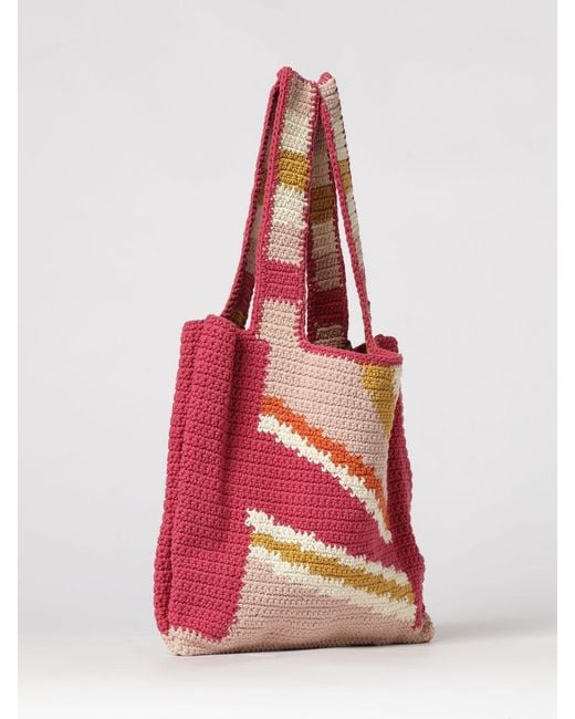 Lancel Red Summer Mania Crochet Cotton Bag