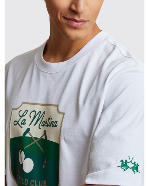 La Martina White Printed Cotton T-Shirt for men
