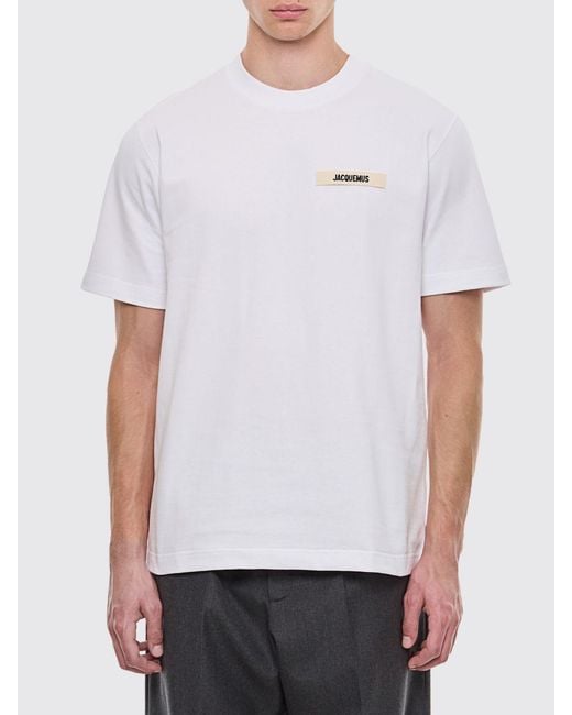 Jacquemus White Contrast Appliqué Logo Cotton Crew-Neck T-Shirt for men