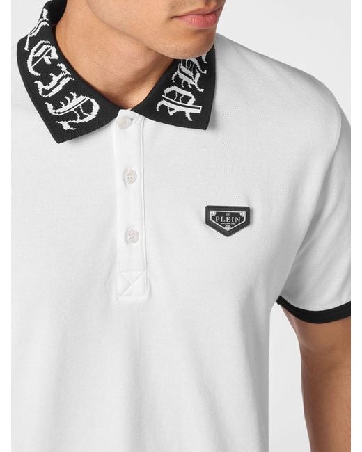 Philipp Plein White Hexagon Logo Cotton Polo Shirt With Ribbed Collar for men