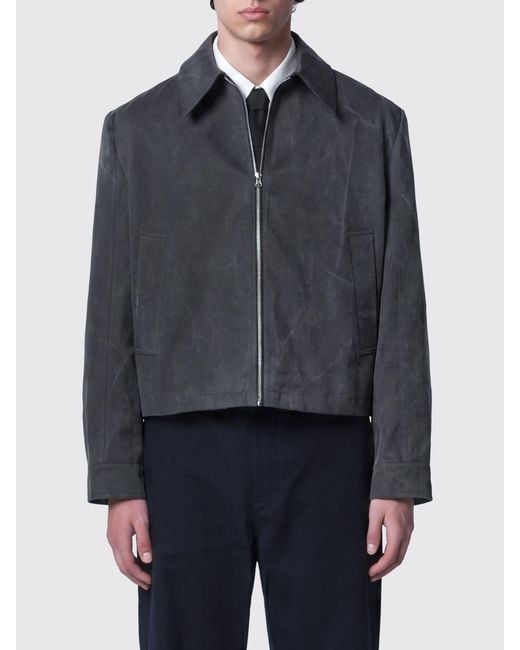 Séfr Blue Cotton Shirt Jacket With Classic Collar And Zip Closure for men
