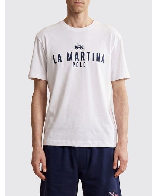 La Martina White Cotton T-Shirt With Logo for men