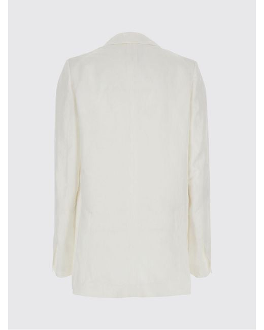 Semicouture White Single-Breasted Short Linen Blend Blazer With One-Button