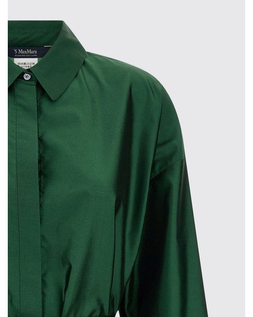Max Mara Green Silk-Blend Midi Shirt Dress With Tie-Waist Belt