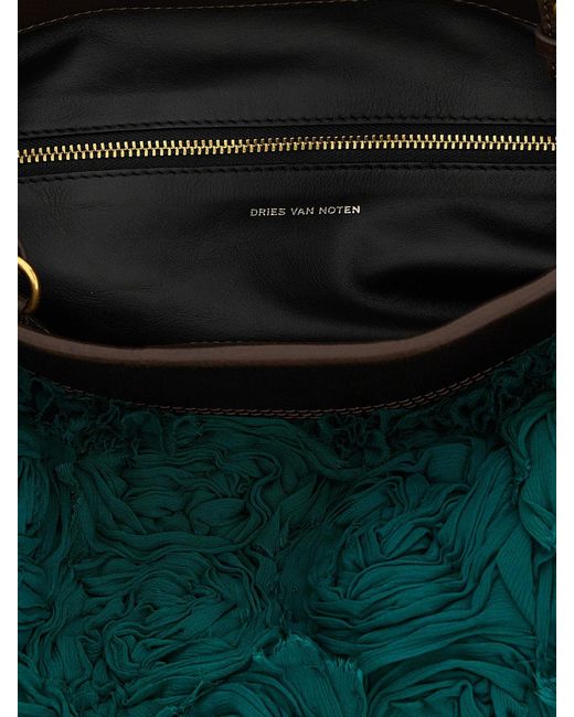 Dries Van Noten Green Flared Acetate Shoulder Bag With Embroidery And Leather Handle