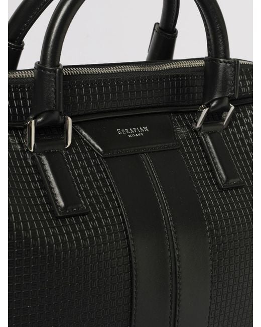 Serapian Black Aktentasche Aus Leder Und Harzbeschichtetem Canvas