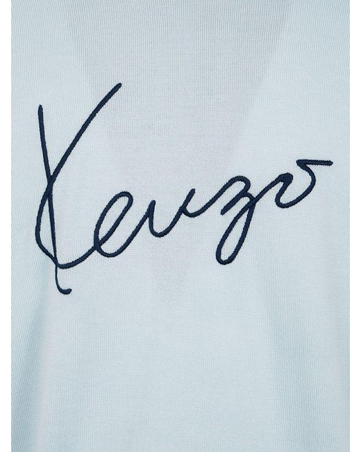 KENZO Blue Dropped Shoulder Pure Wool Logo T-Shirt for men