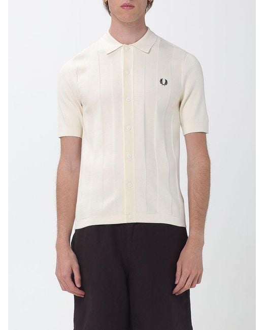 Fred Perry White Slim Fit Short-Sleeved Knit Shirt With Embroidered Logo for men