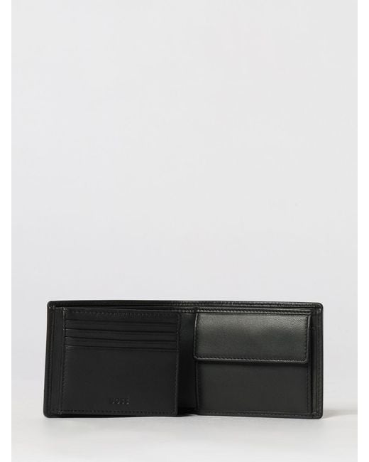 Boss White Smooth Leather Bifold Wallet With Emed Logo And Coin Pocket for men