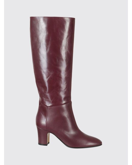 Alberta Ferretti Purple Smooth Leather Knee-High Boots With Mid Heel