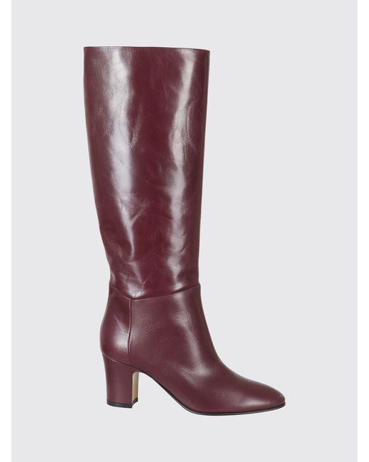 Alberta Ferretti Purple Smooth Leather Knee-High Boots With Mid Heel