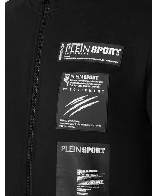 Philipp Plein Black High-Neck Jersey Zip-Up Sweatshirt With Logo Patch for men