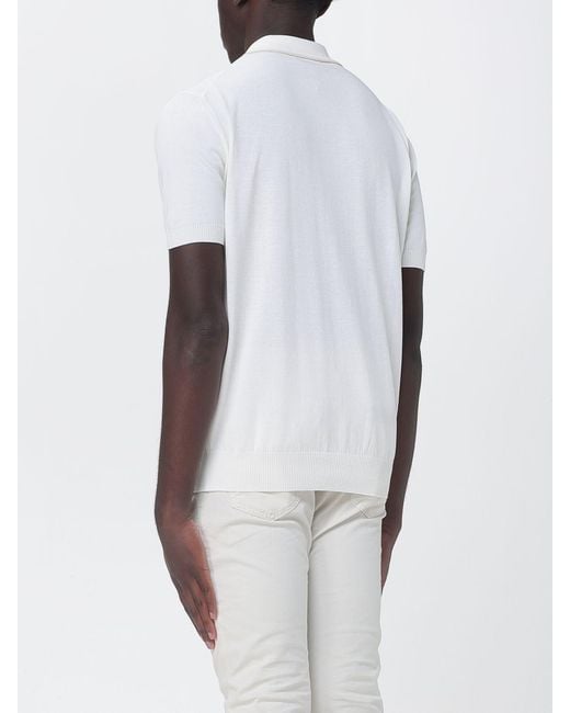 Canali White Cotton Knit Polo Shirt for men