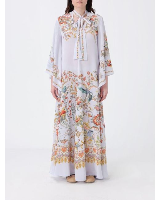 Etro White Silk Kaftan Dress With Paisley Print