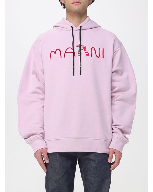 Marni Pink Cotton Hoodie With Logo for men