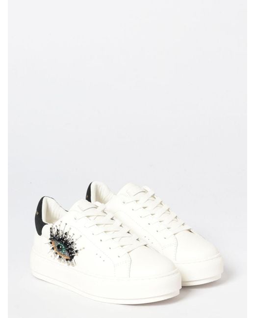 Kurt Geiger White Laney Eye Leather Sneakers With Rhinestones