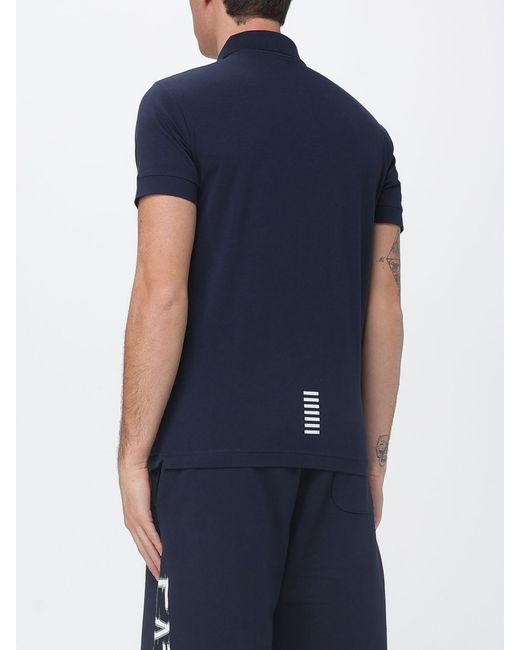 EA7 Blue Cotton Polo Shirt With Logo for men